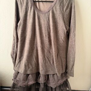Sacred Threads Taupe Layered Lace-Trim Top